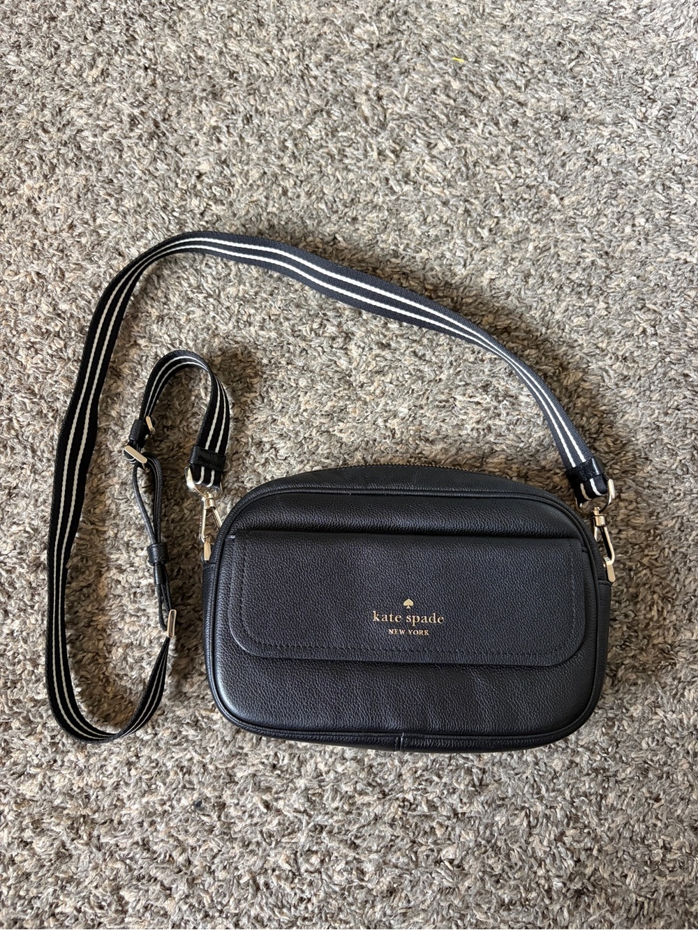 Kate Spade Camera Crossbody Bag Rosie Pebbled Leather Flap Black